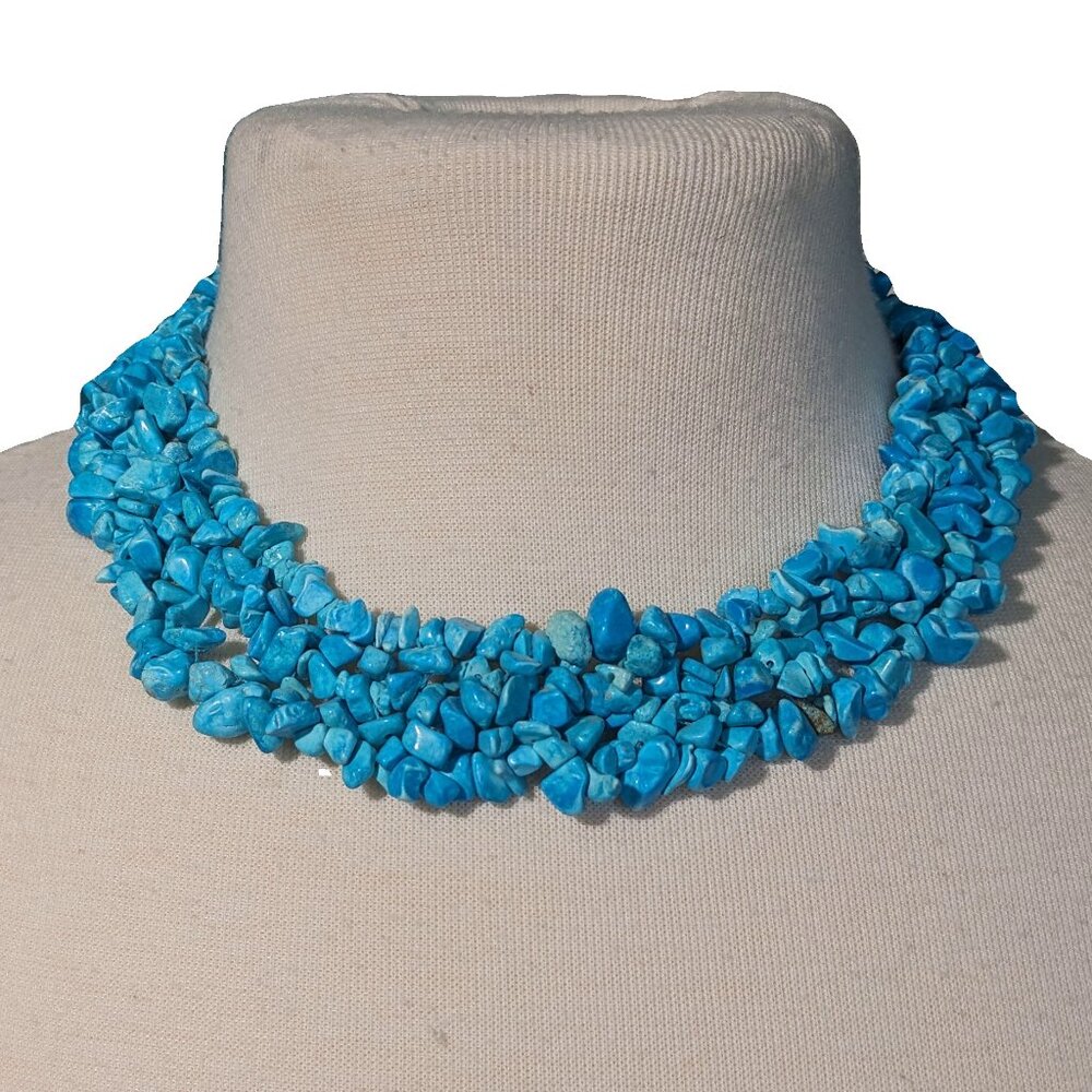 Chunky Turquoise Tone Stone High Neck Necklace
